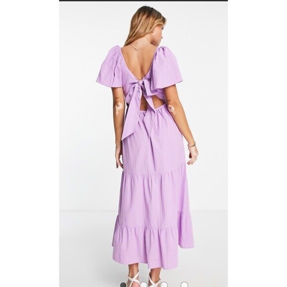 Miss Selfridge Lavender Purple Layered Ruffle Maxi Dress Size 4 Open Tie Back - Picture 2 of 6